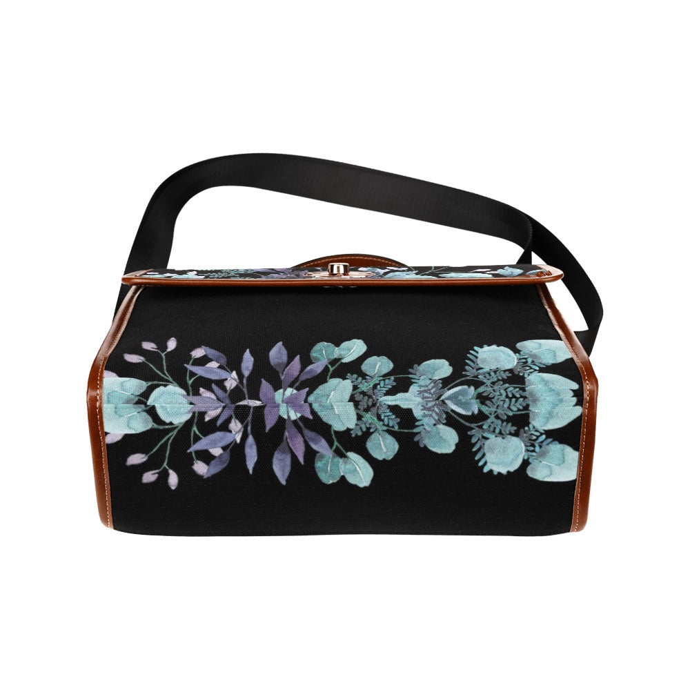 Watercolor Cottagecore Flowers Blue Canvas Purse