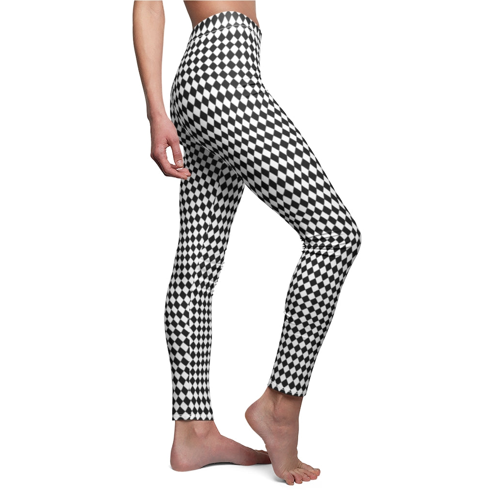 Harlequin Women's Casual Leggings | Black White Small Diamonds Pattern Stretch Pants | Comic Book Inspired Suicide Squad Joker