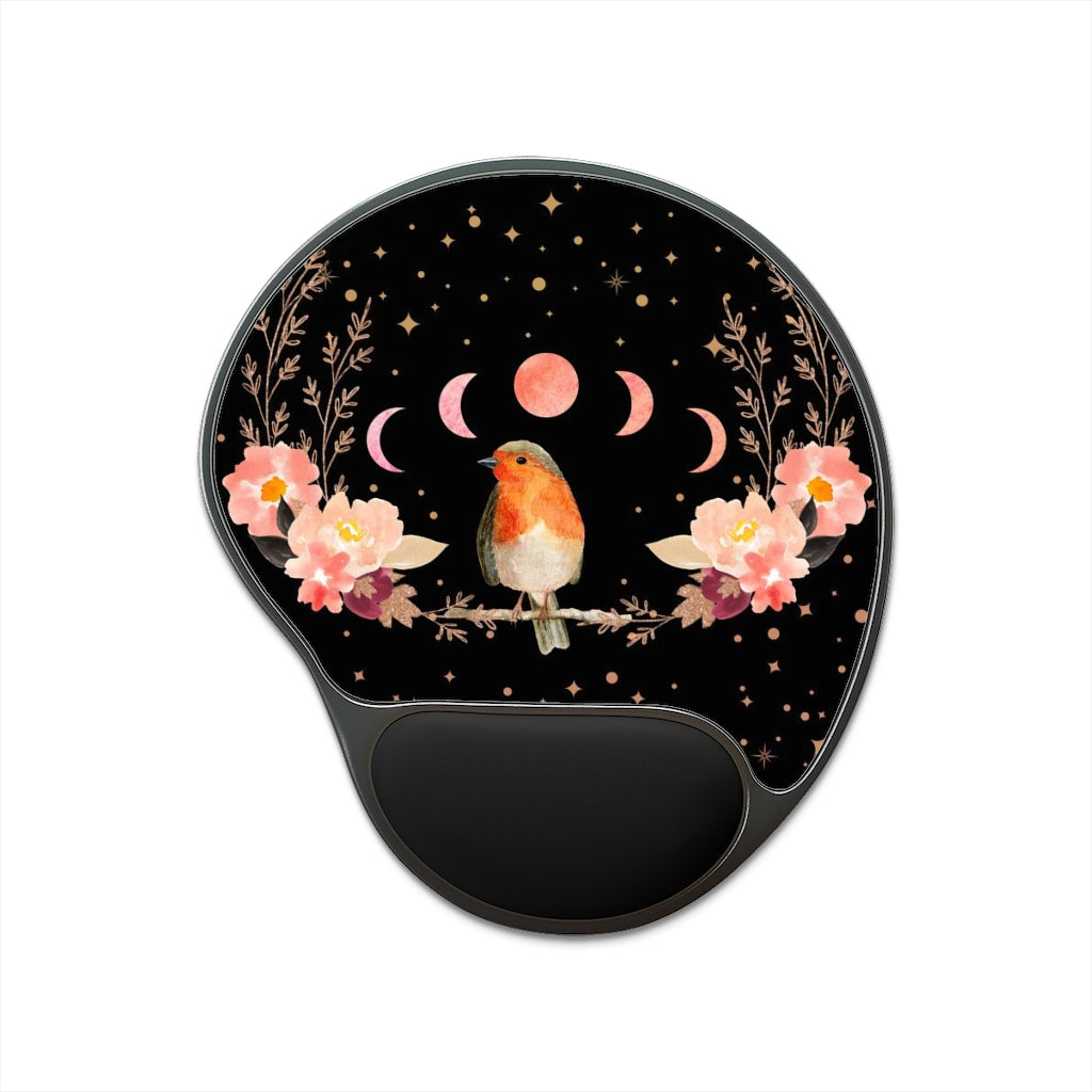 Songbird Mouse Pad With Wrist Rest, Cottagecore Office Decor, Robin Orange Bird Mouse Pad, Lunar Moon Office Accessory