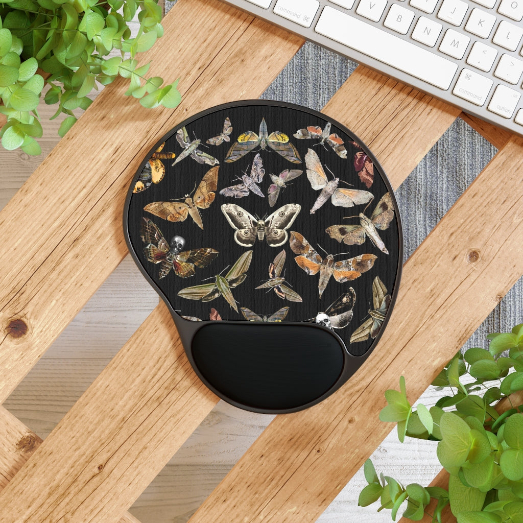Moths Mouse Pad With Wrist Rest, Cottagecore Office Decor, Witchy Mouse Pad, Witch Office Accessory
