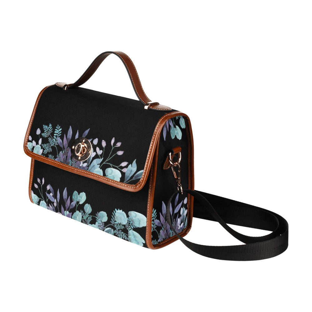 Watercolor Cottagecore Flowers Blue Canvas Purse