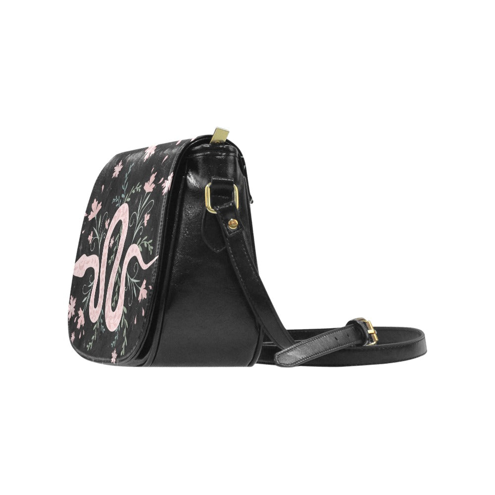 Witchy Boho Pink Snake Floral Saddle Bag Purse