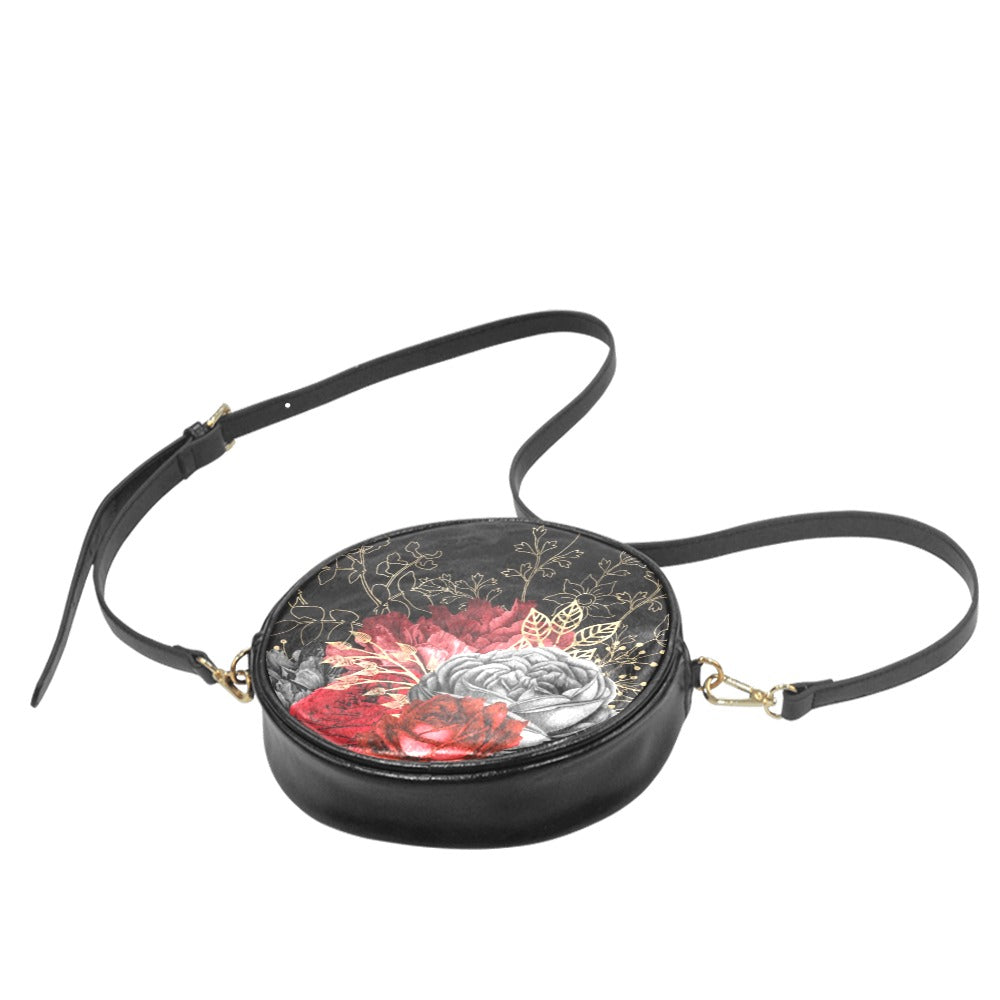 Red Black Roses Small Round Drum Bag