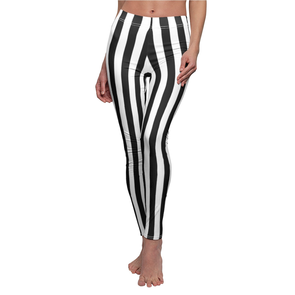 Black and White Striped Leggings | Sexy Referee or Beetlejuice Cosplay | Women's Casual Stretch Pants | Halloween Costume Workout Clothing