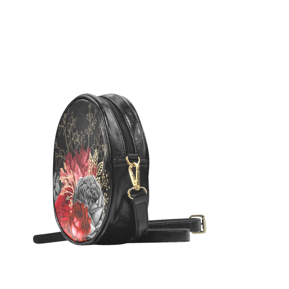 Red Black Roses Small Round Drum Bag