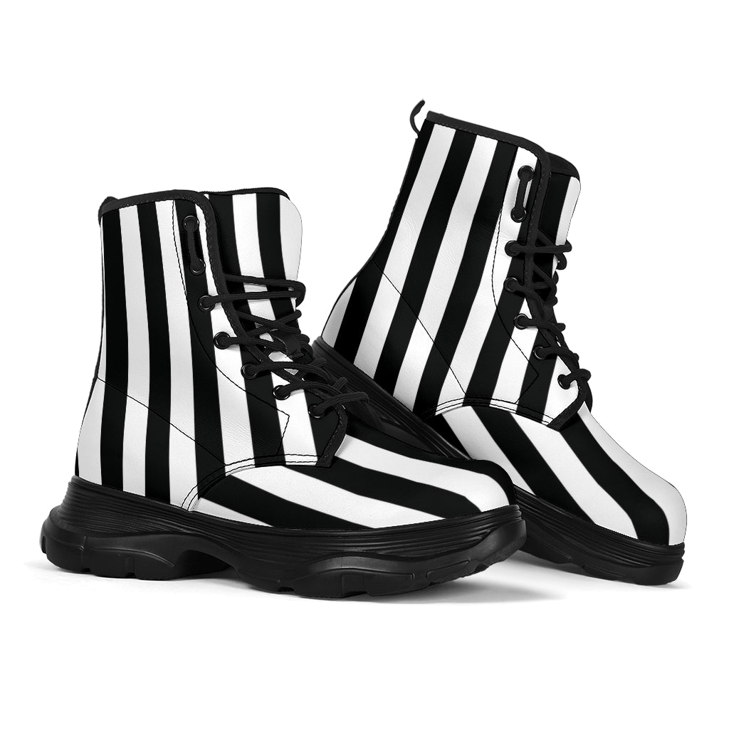 Black and cheap white striped boots