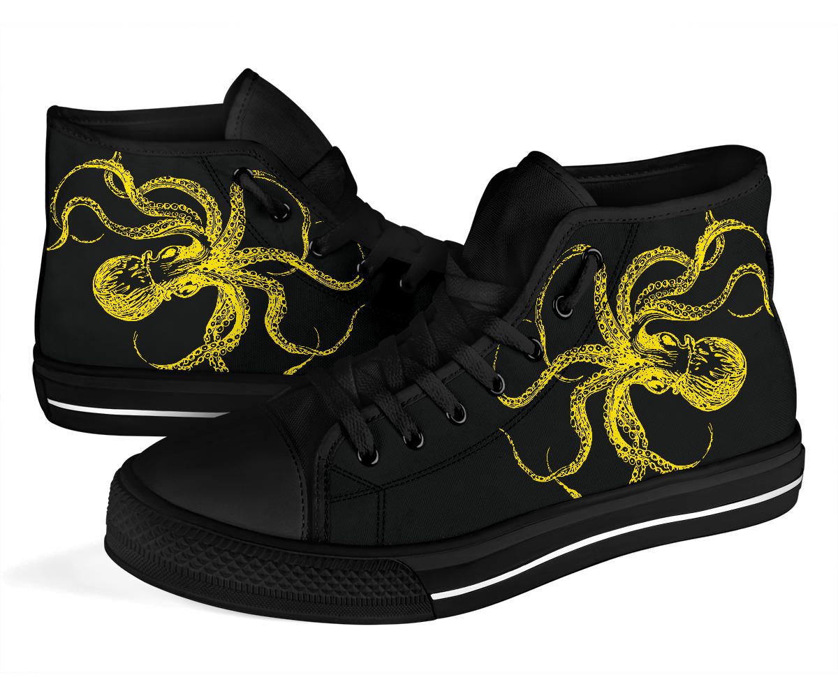 Black and Yellow Octopus High Tops Sneakers Shoes