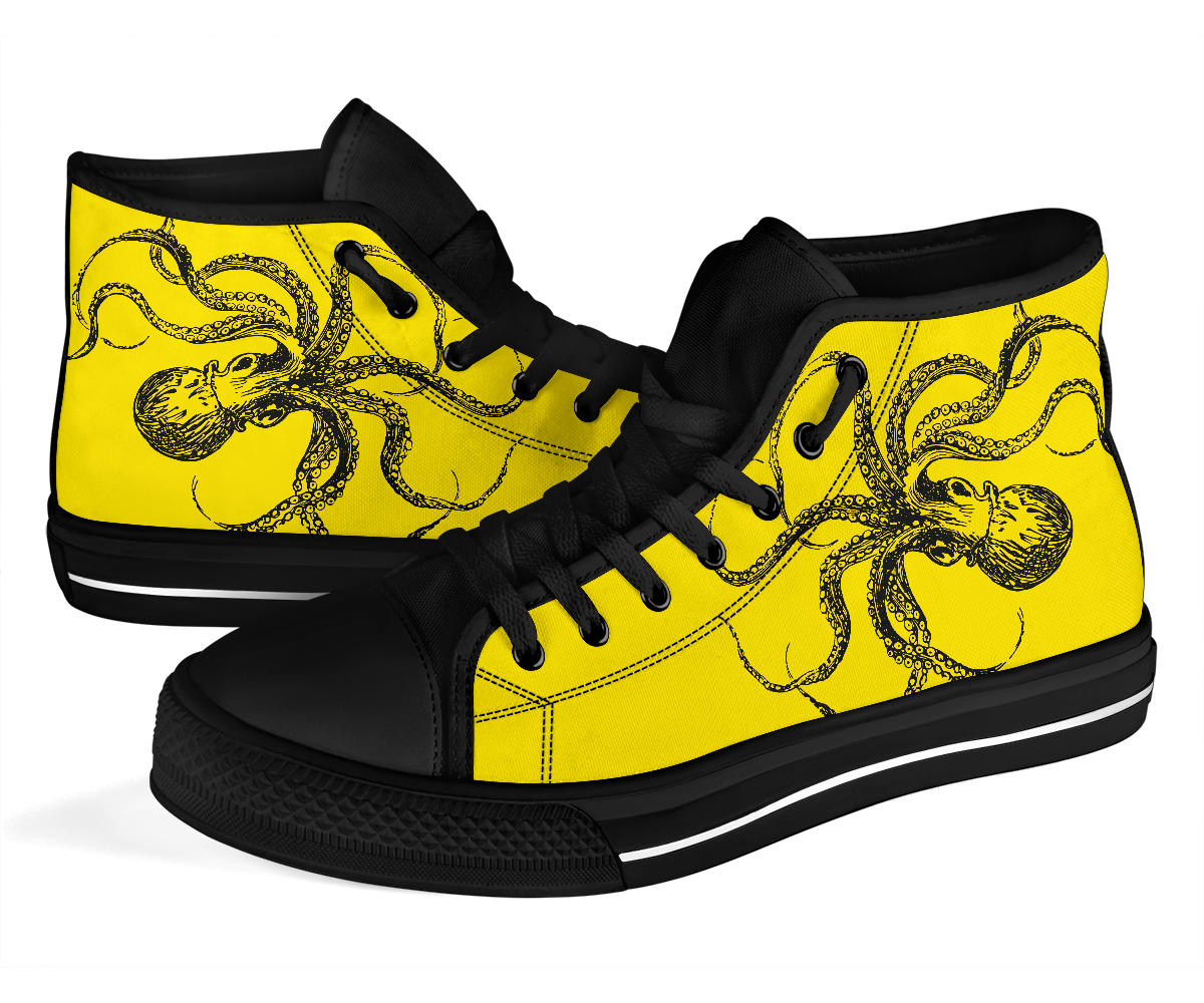yellow and black octopus high top sneakers mens womens