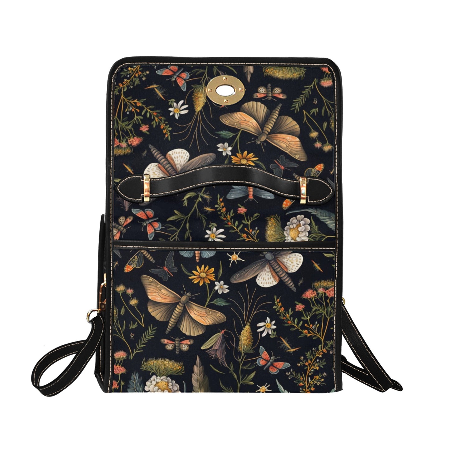 Botanical Moths Purse, Dragonflies Handbag, Cottagecore Canvas Satchel bag, Witchy Purse