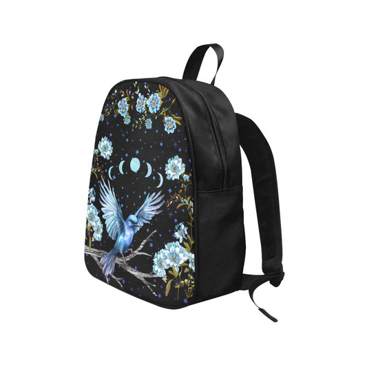 Blue Bird Backpack, Boho Bookbag (Select Size), Cottagecore bag, Song Bird, Floral, Celestial