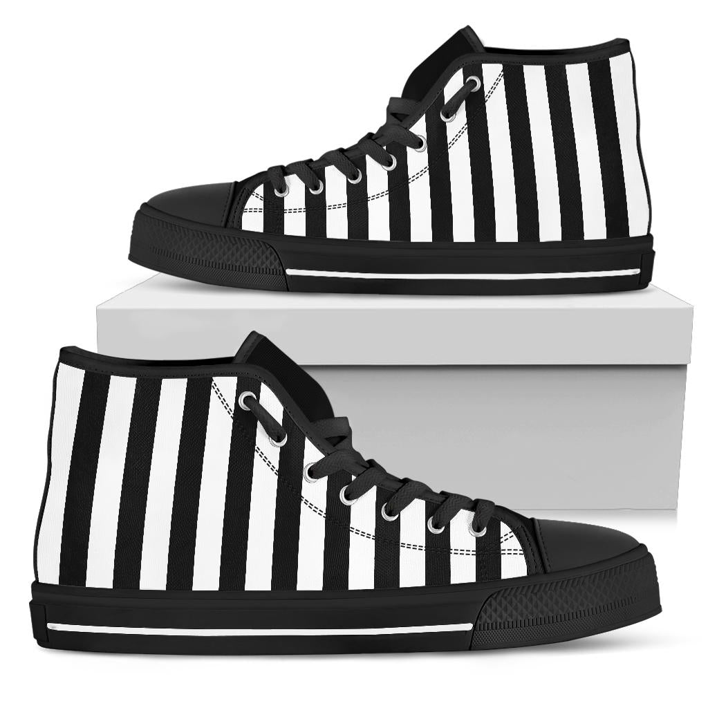 Black and White Stripes High Top Sneakers Shoes