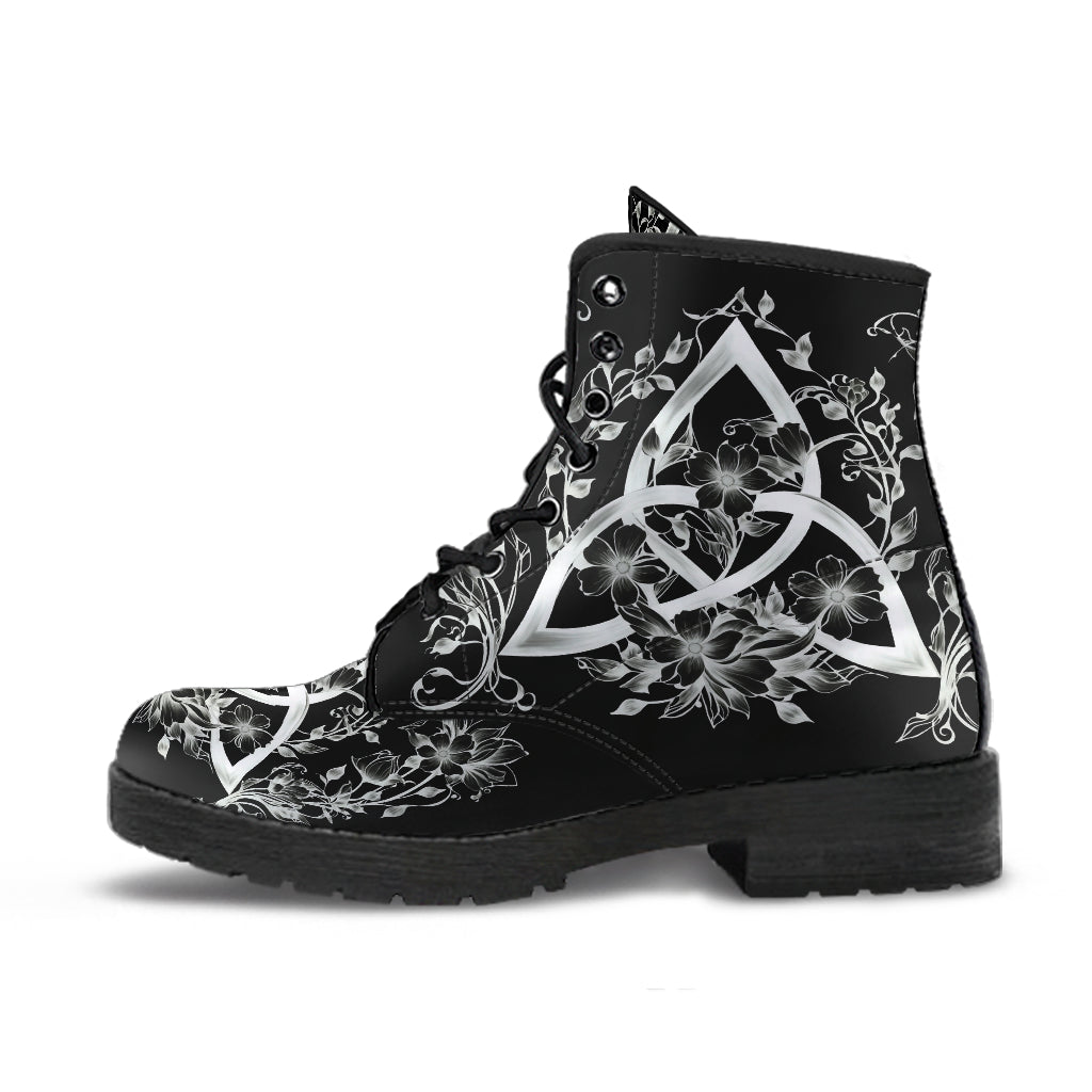 Black Floral Triquetra Vegan Ankle Boots