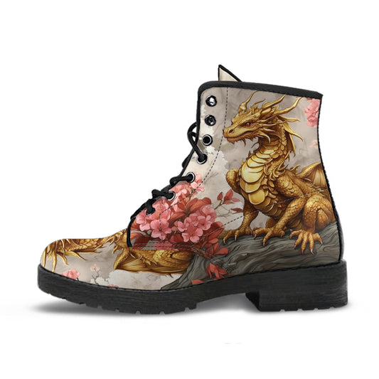 gold dragon boots, dnd gift, cherry blossom ankle boots