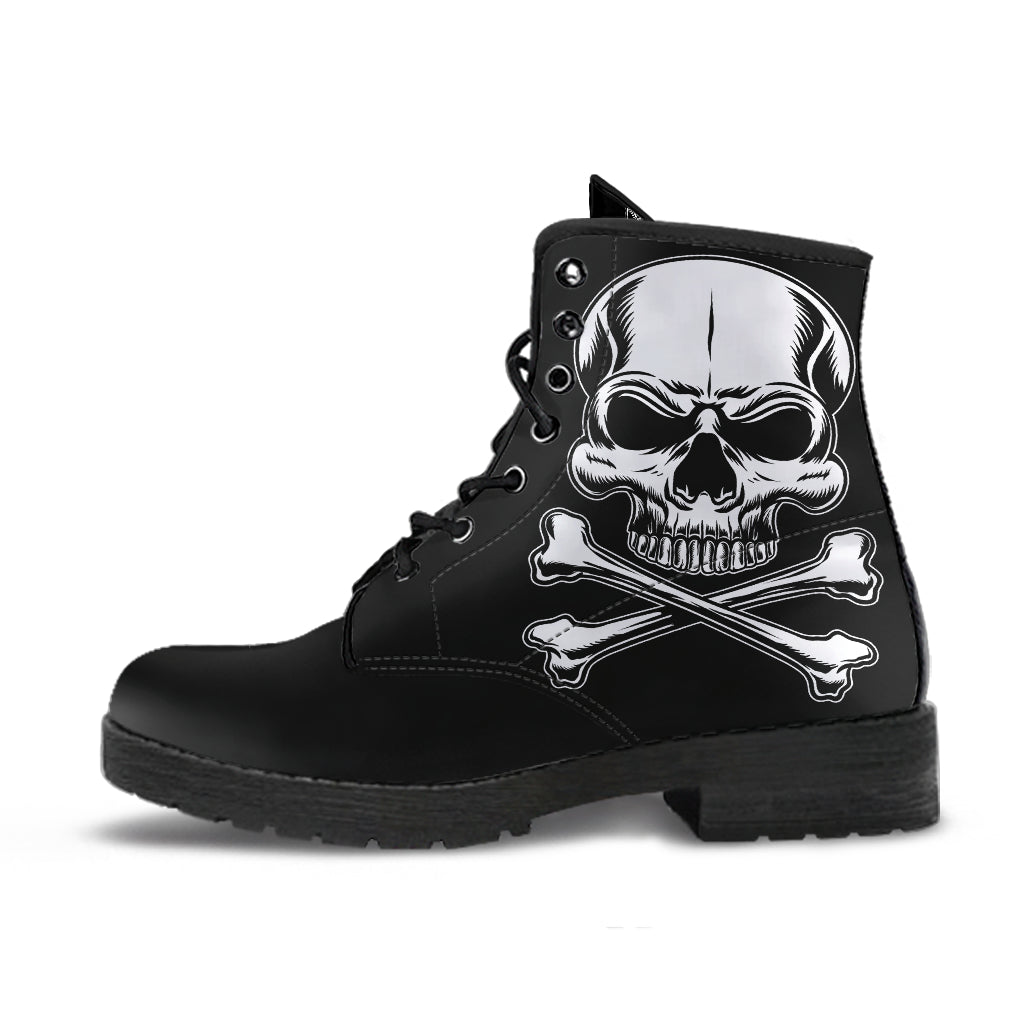 Mens Boots, Skull Boots, Skull and Crossbones, Combat Boots, Vegan Boots, Ankle Boots, Spooky Creepy Costume Goth Boots