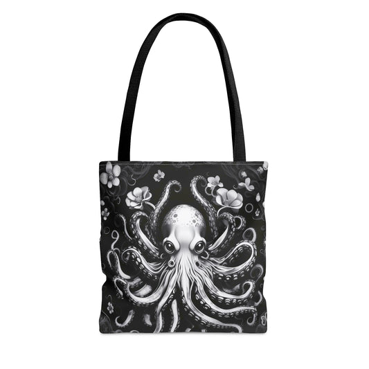 Black Kracken Octopus Tote Bag, Goth Grocery Bag
