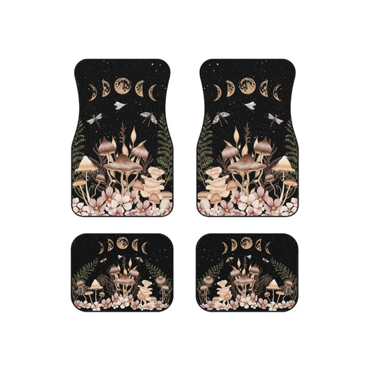 Elegant Mushrooms and Moon Phases Car Floor Mats Set of 4 Front and Back (USA)