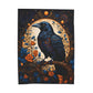 Raven with Orange Flowers Velveteen Plush Blanket
