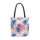 Red White Blue Patriotic Tote Bag, Polyester Canvas Tote Bag, Fourth of July Shopping Bag, Reusable Tote, Summer Tote, Fireworks