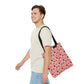 Pink Red Strawberries Tote Bag, Polyester Canvas Tote Bag, Kawaii Fruit Shopping Bag, Reusable Tote