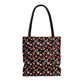 Black Red Strawberries Tote Bag, Polyester Canvas Tote Bag, Kawaii Fruit Shopping Bag, Reusable Tote