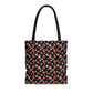 Black Red Strawberries Tote Bag, Polyester Canvas Tote Bag, Kawaii Fruit Shopping Bag, Reusable Tote
