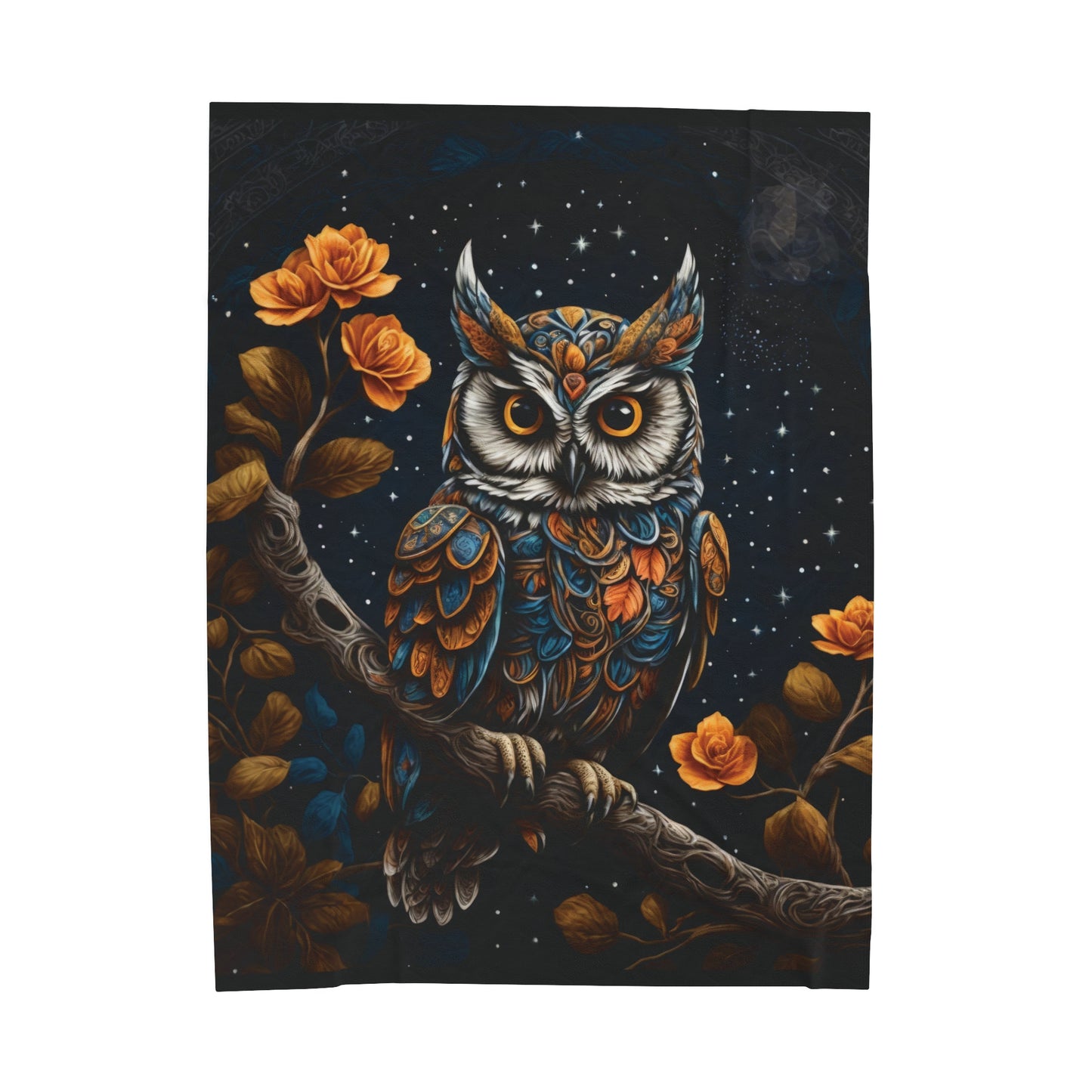 Blue and Orange Owl Velveteen Plush Blanket