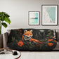 Fox and Flowers Sherpa Blanket, Cottagecore Floral Warm Cozy Blanket Orange and Gray