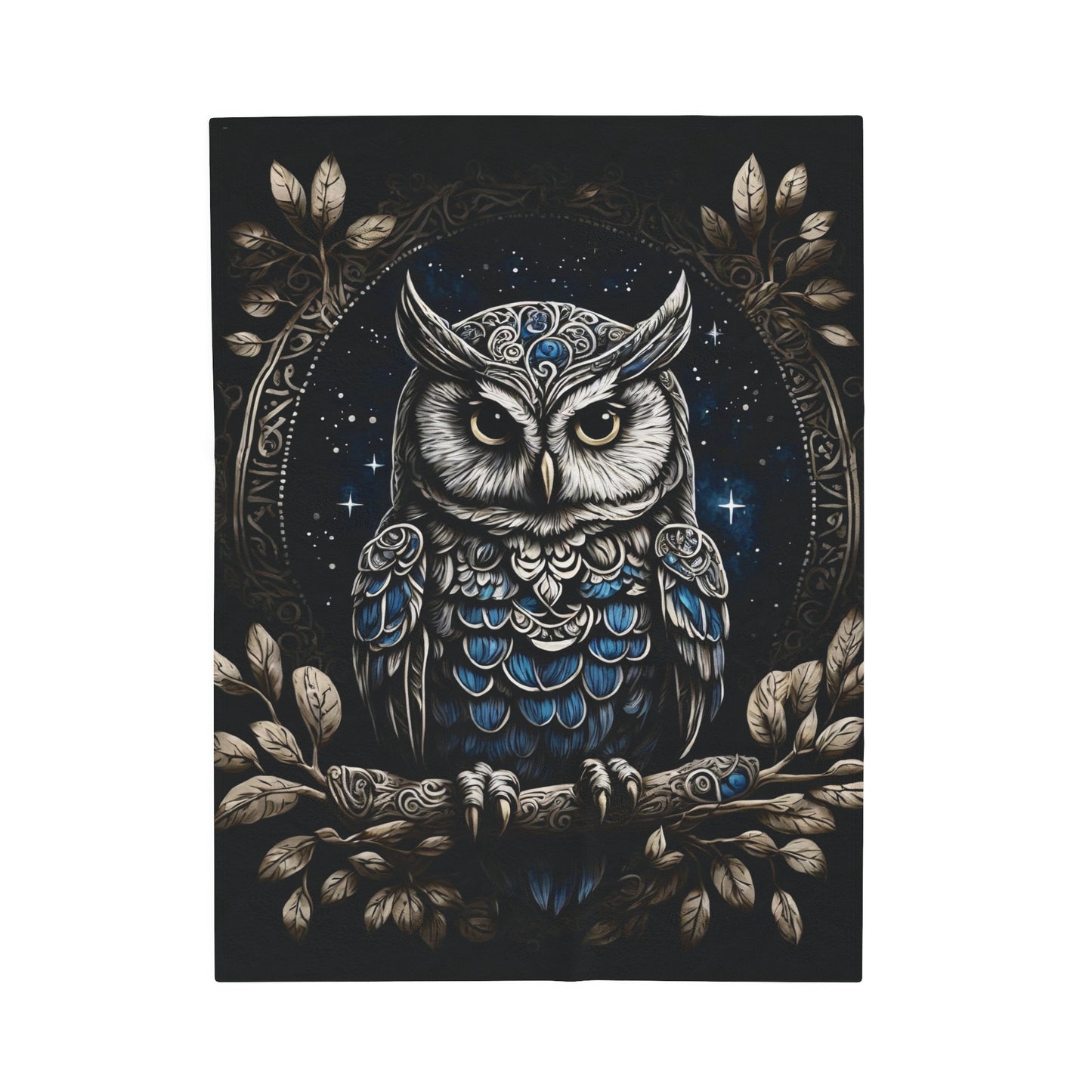 Blue and Gray Owl Velveteen Plush Blanket