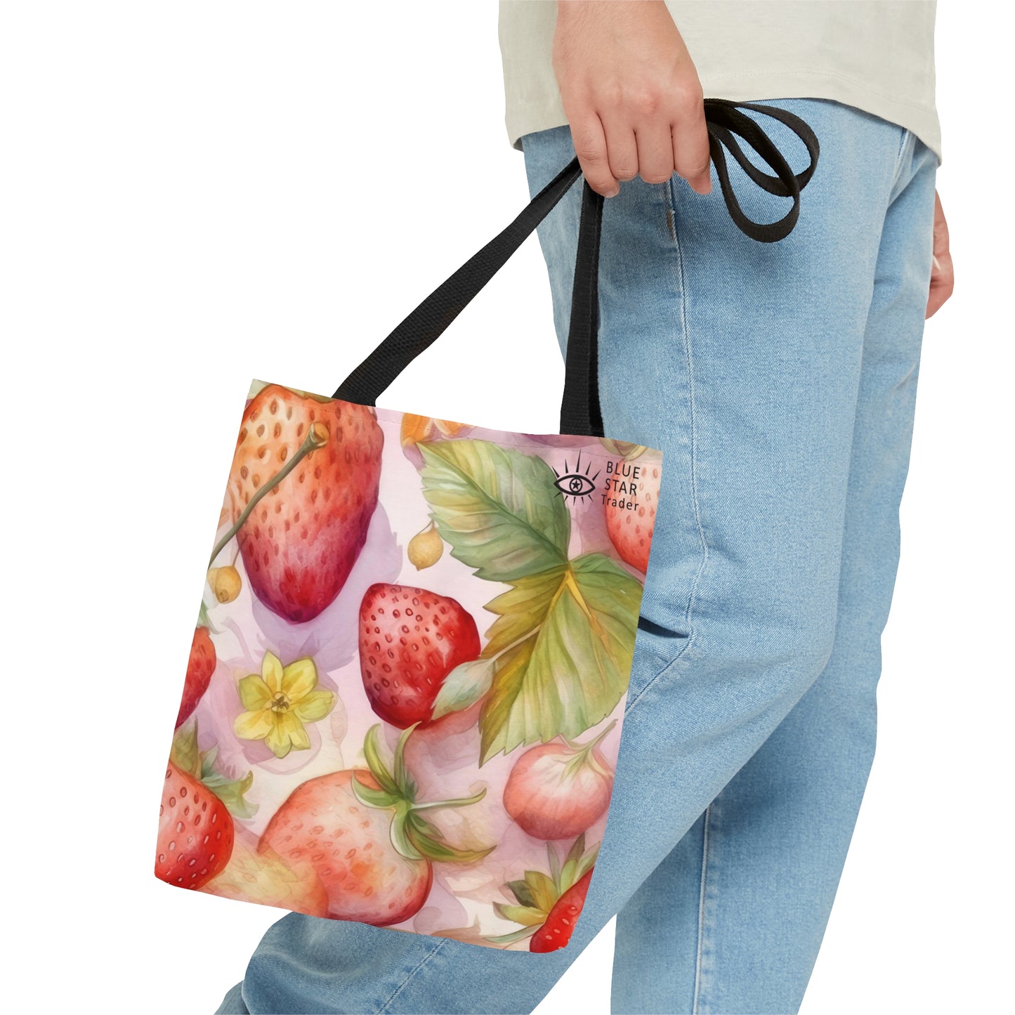 Cute Pink Strawberries Tote Bag, Polyester Canvas Tote Bag