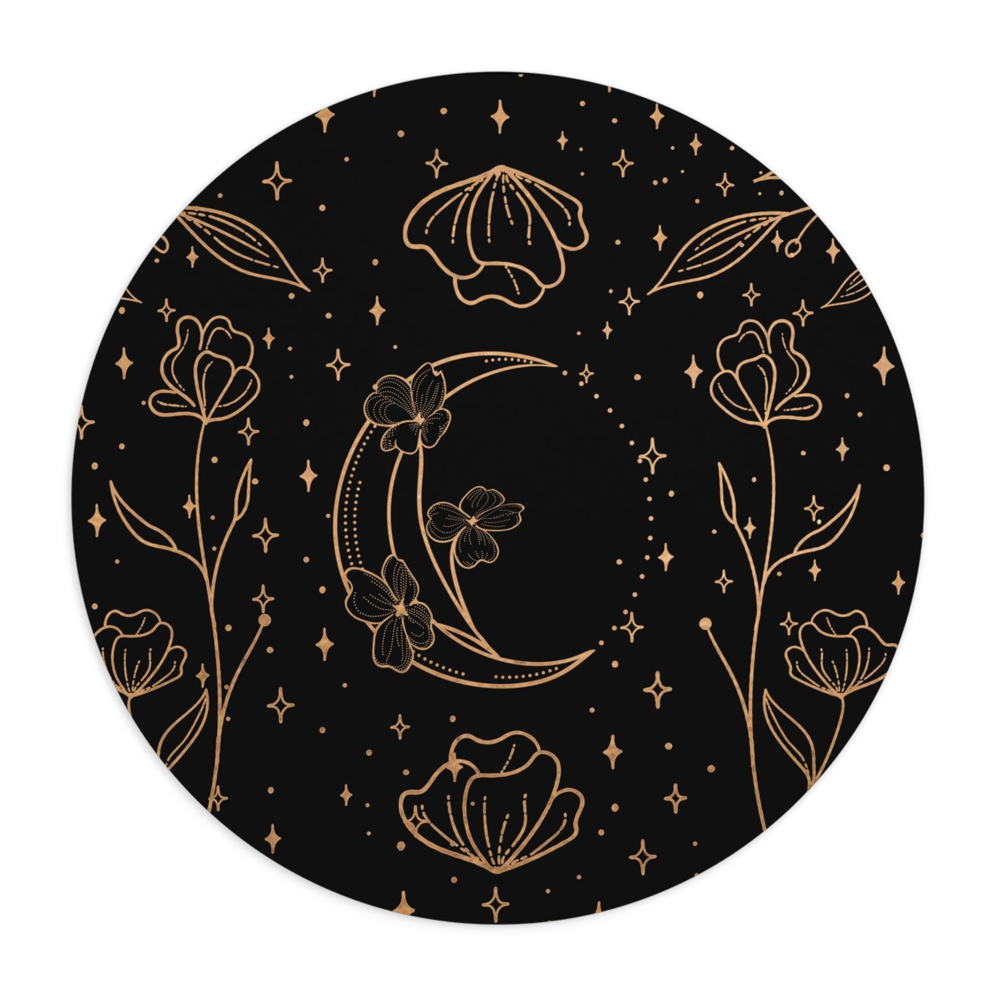 Elegant Moon Flowers Mouse Pad (Round or Rectangle) Witchy Cottagecore Office Accessories