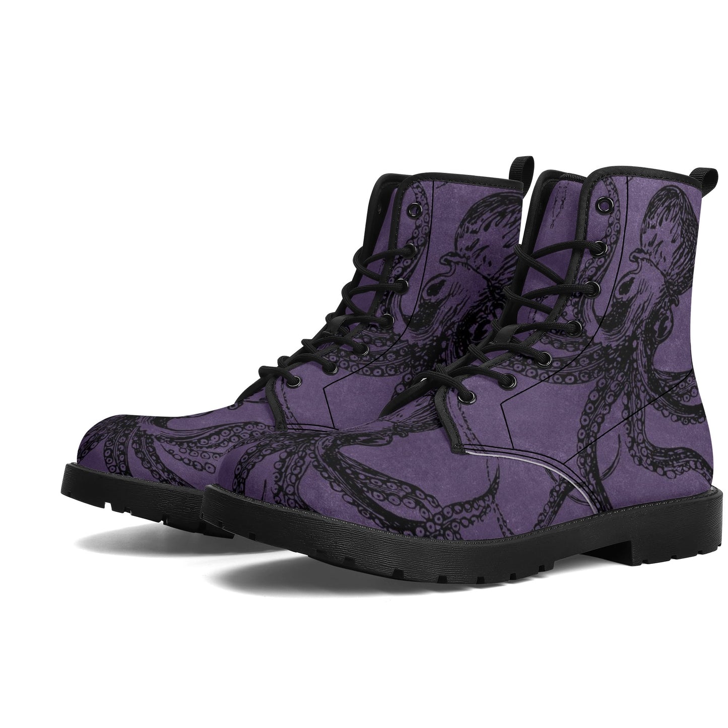 Womens Purple Octopus Boots, Vegan Combat Boots