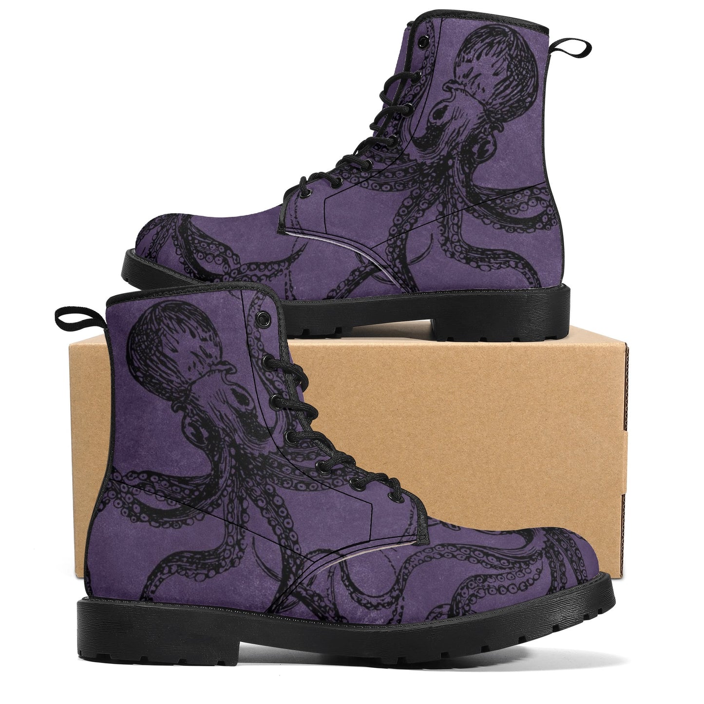 Womens Purple Octopus Boots, Vegan Combat Boots