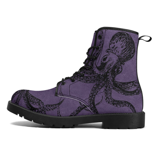 Womens Purple Octopus Boots, Vegan Combat Boots