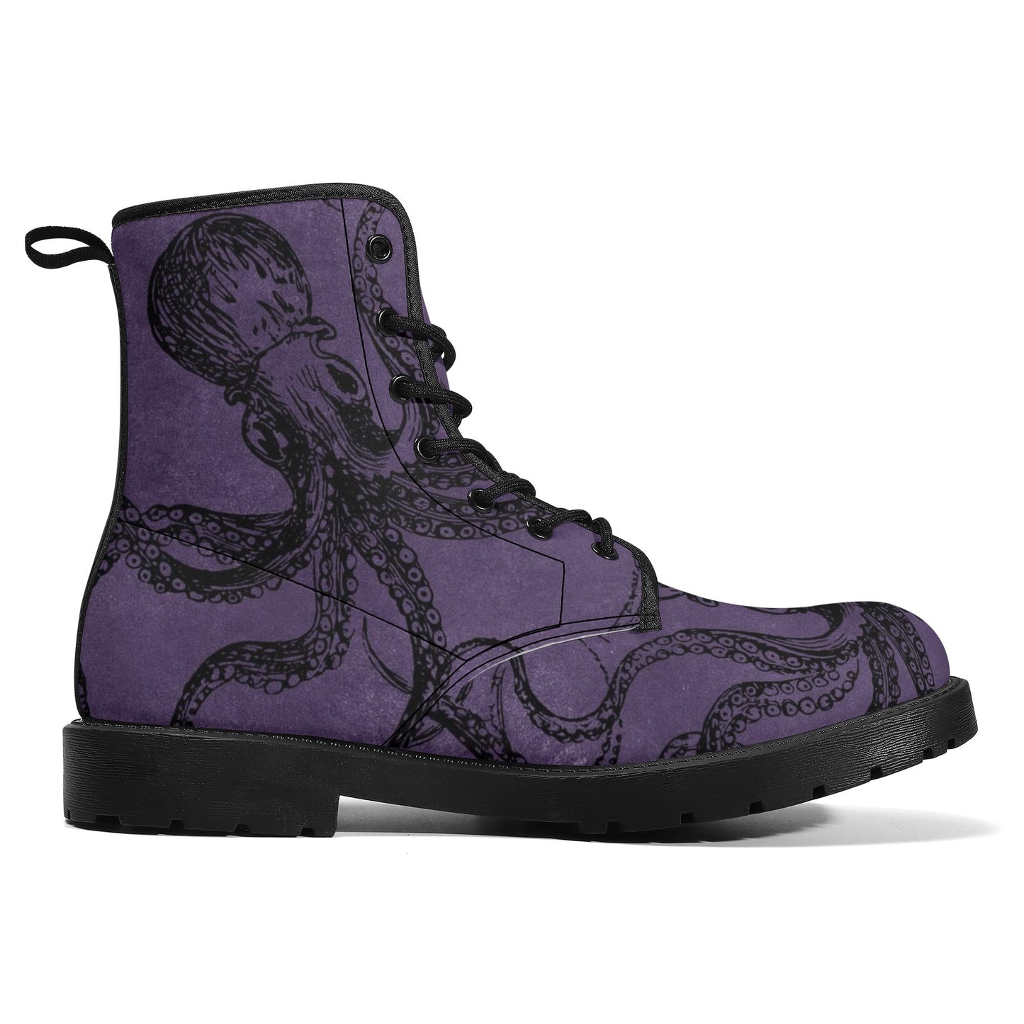 Womens Purple Octopus Boots, Vegan Combat Boots