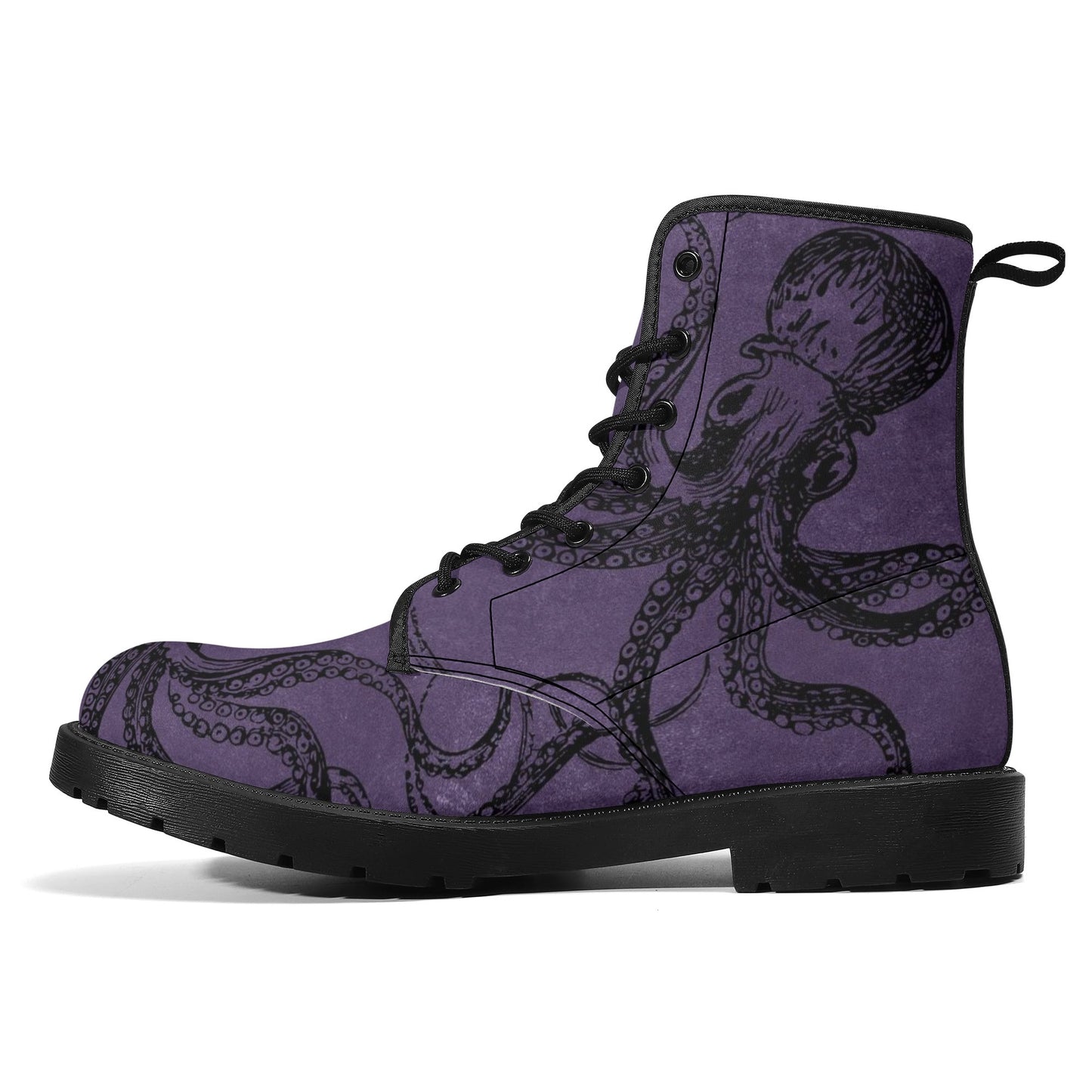 Womens Purple Octopus Boots, Vegan Combat Boots