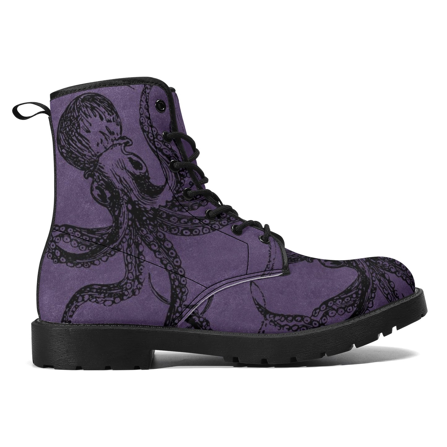 Womens Purple Octopus Boots, Vegan Combat Boots