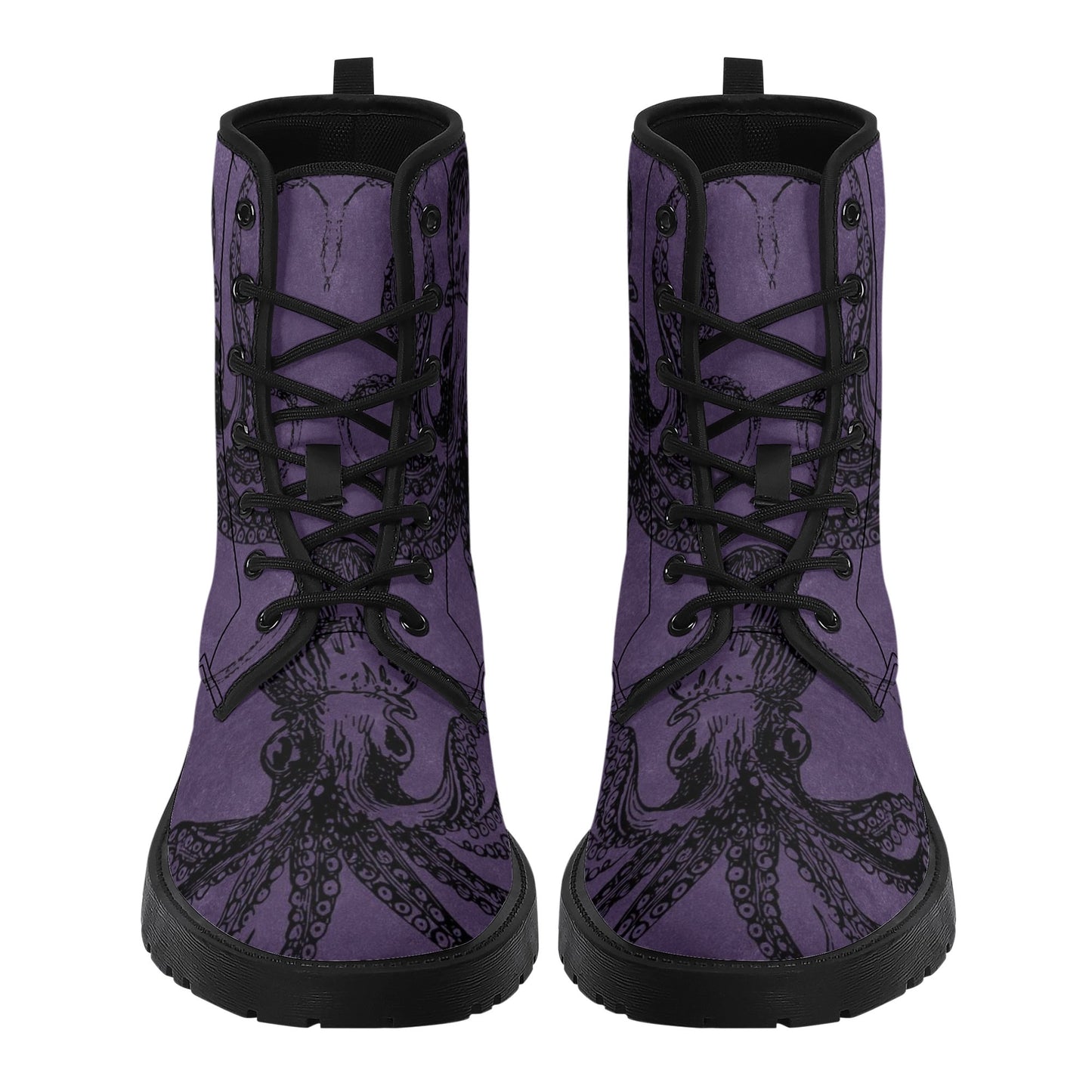 Womens Purple Octopus Boots, Vegan Combat Boots