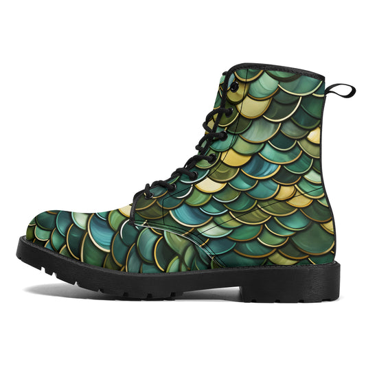 Green Dragon Scales Black Mens Vegan Boots