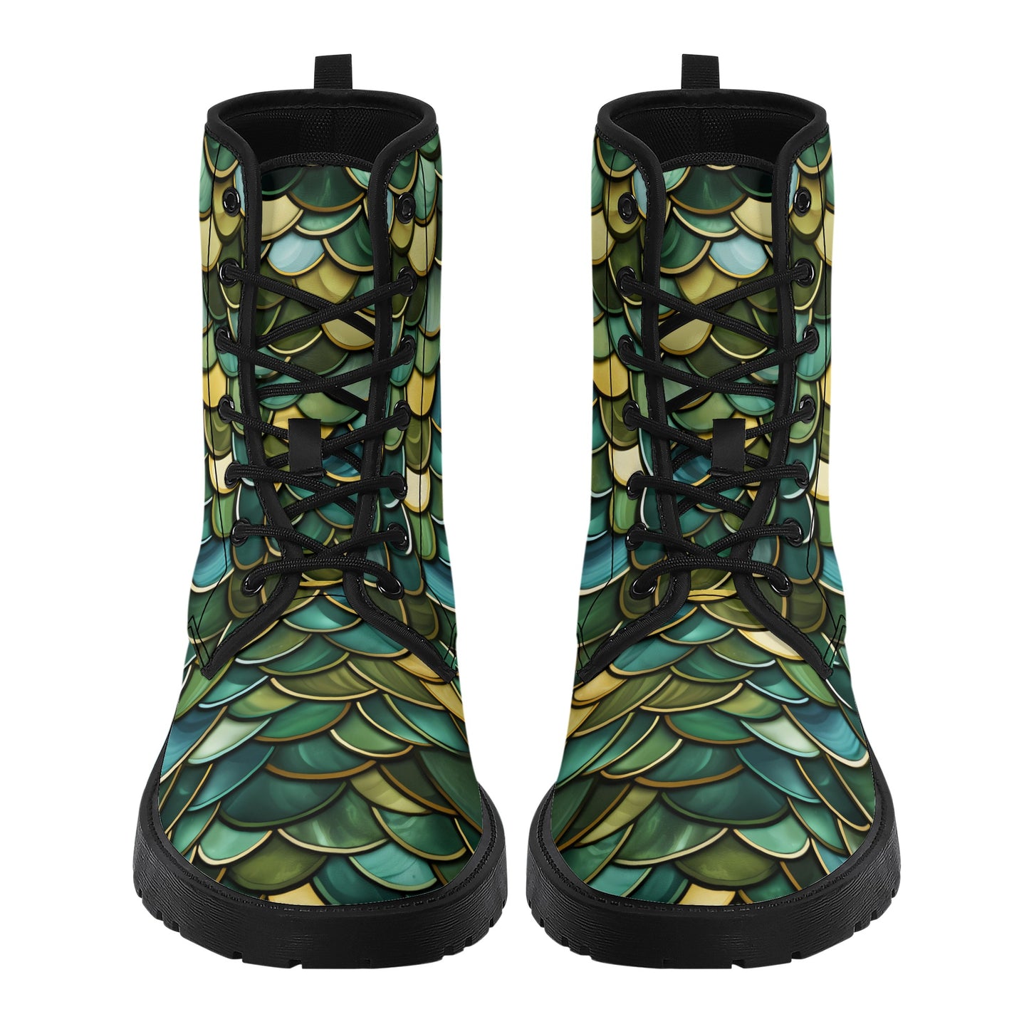 Green Dragon Scales Black Mens Vegan Boots