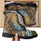 Dragon Scales Brown Blue Womens Vegan Boots