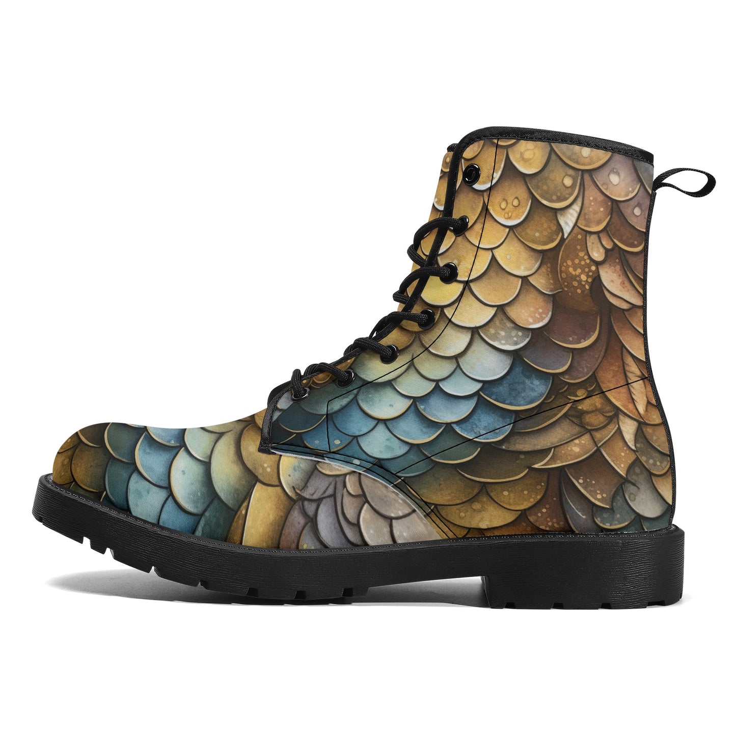 Dragon Scales Brown Blue Womens Vegan Boots