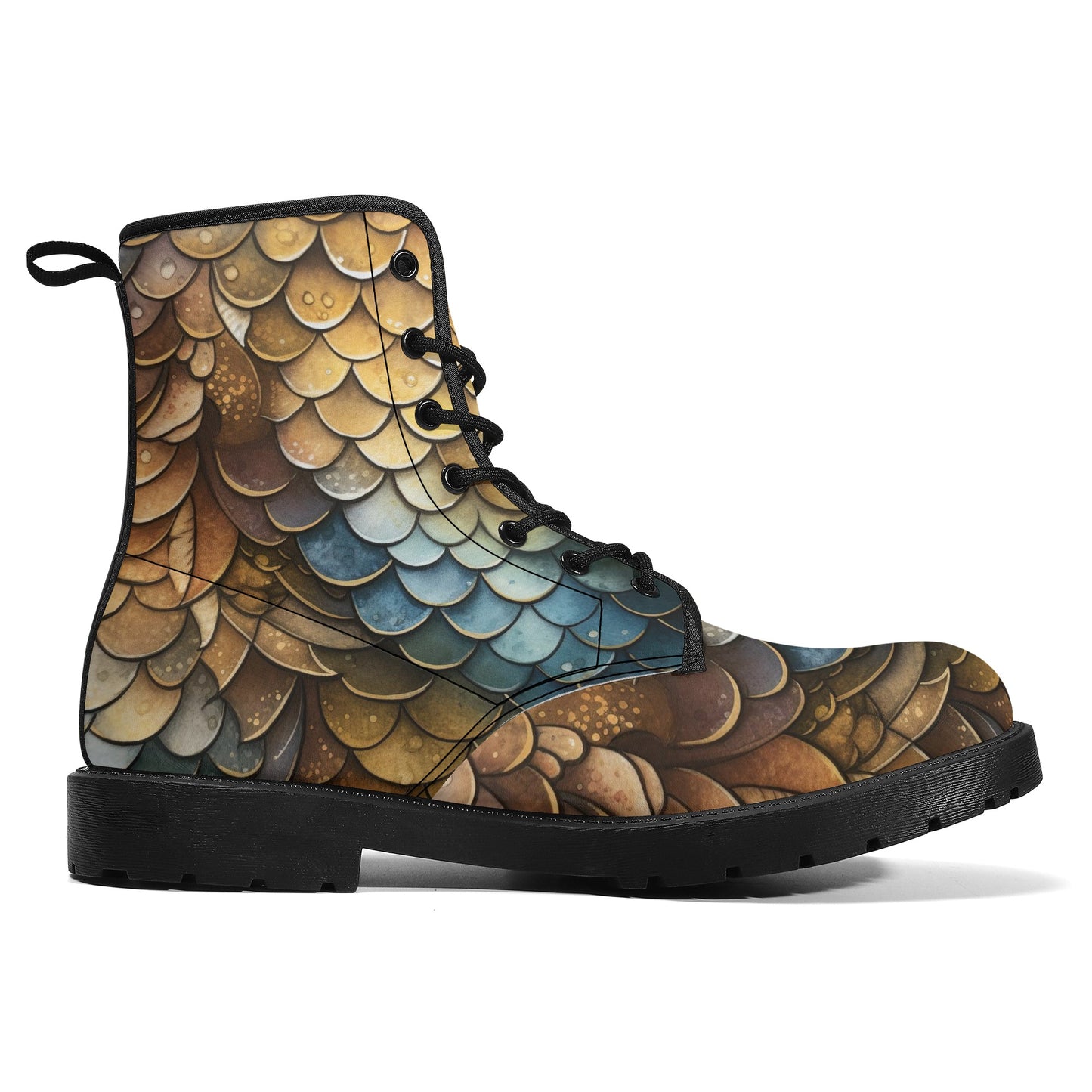 Dragon Scales Brown Blue Womens Vegan Boots