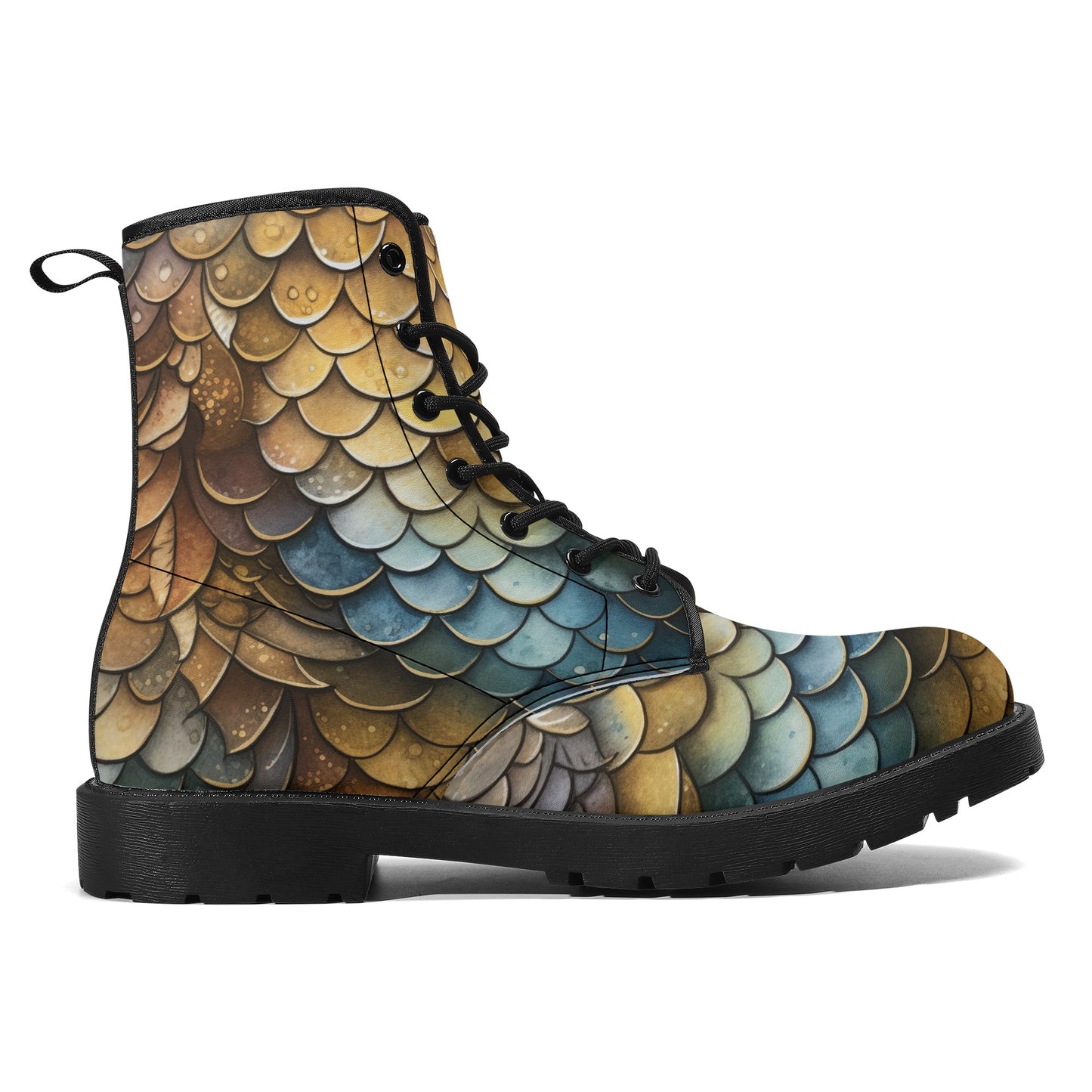 Dragon Scales Brown Blue Womens Vegan Boots