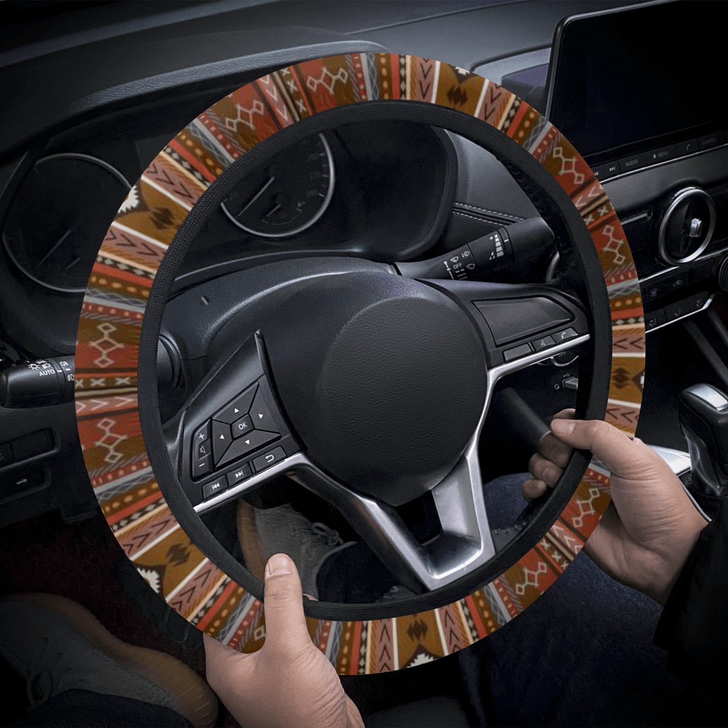 Tribal Brown Rust Stripes Car Steering Wheel Cover