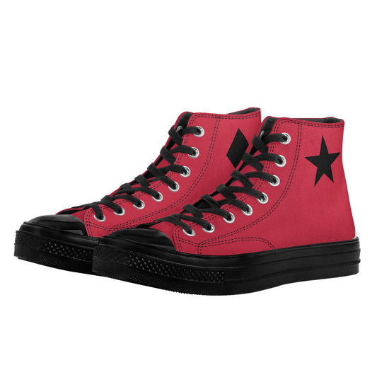 Red Harley Star Diamond Mens Classic Black High Top Canvas Shoes