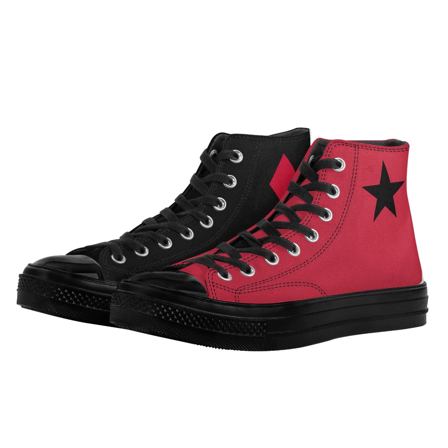 Red Harley Star Diamond Opposites Mens Classic Black High Top Canvas Shoes