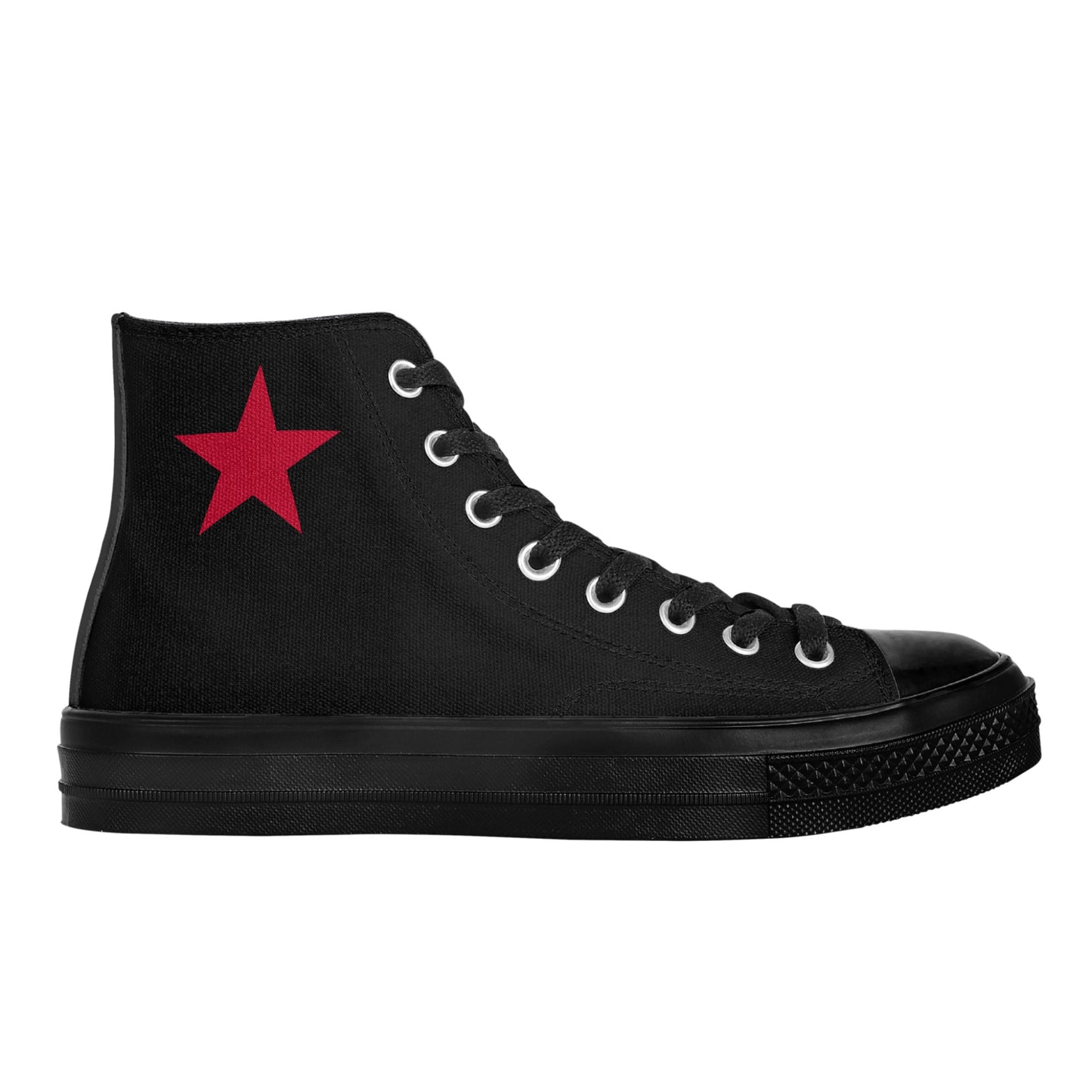 Red Harley Star Diamond Opposites Mens Classic Black High Top Canvas Shoes