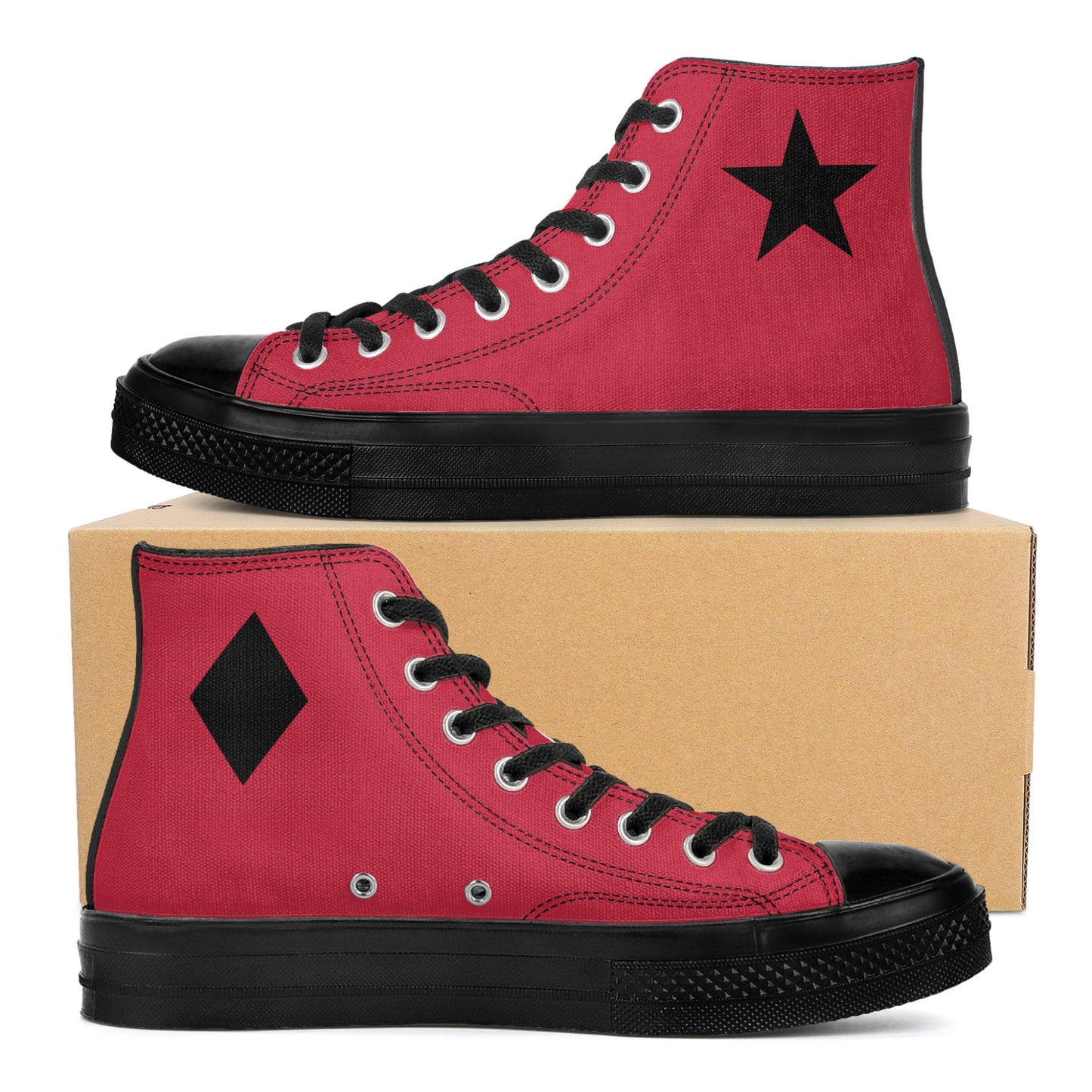 Red Harley Star Diamond Opposites Mens Classic Black High Top Canvas Shoes