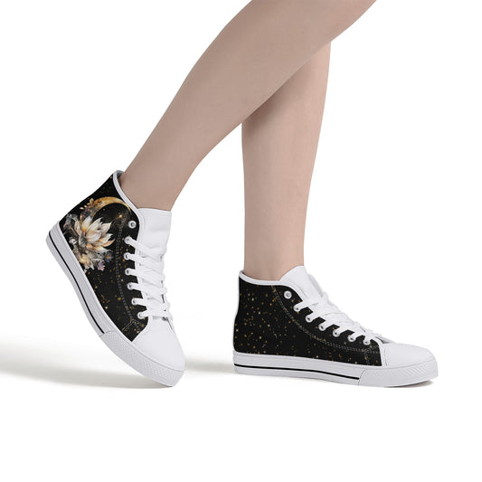 Lotus Moon Womens High Top Canvas Shoes