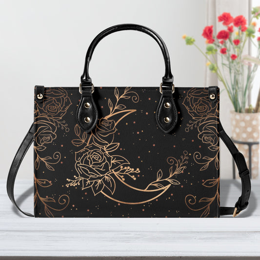 Crescent Moon and Flowers Luxury Womens PU Leather Handbag